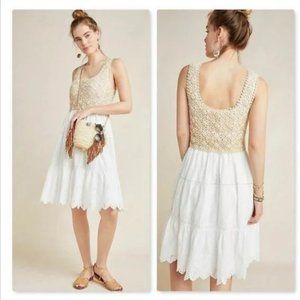 Anthropologie Beckett Crochet Eyelet Sleeveless Tank Dress White Cream XL
